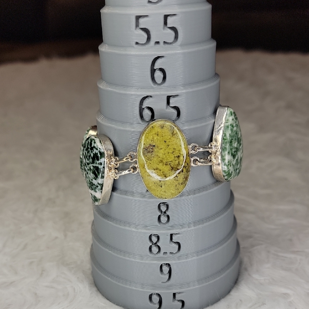 Sterling Silver Green Opal & Tree Agate Bracelet - Picture 2 of 8